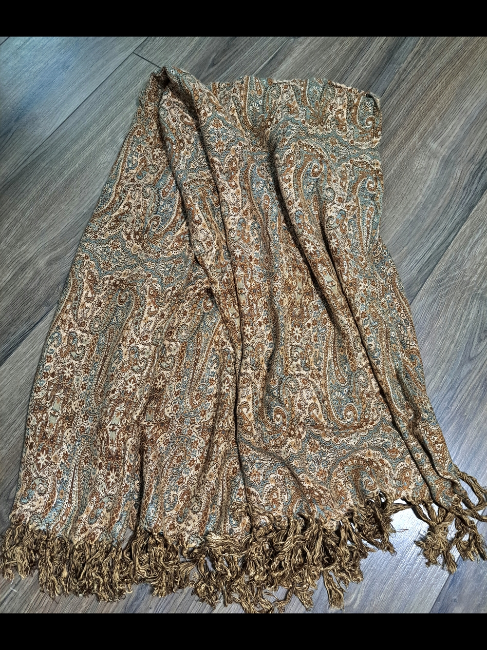 Paisley Fringe Scarf Shawl in Brown and Teal
